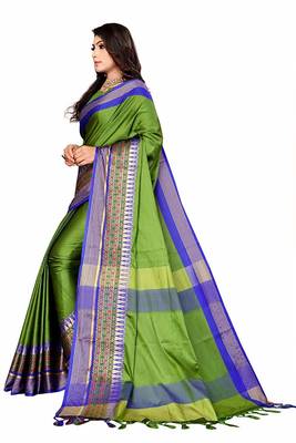 Green Printed Cotton Silk Saree With Blouse 2