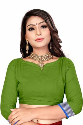 Green Printed Cotton Silk Saree With Blouse 4
