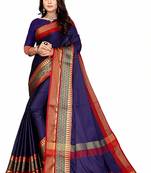 Blue Printed Cotton Silk Saree With Blouse