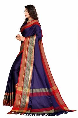 Blue Printed Cotton Silk Saree With Blouse 2