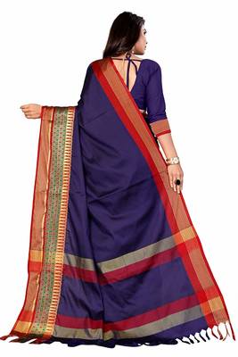 Blue Printed Cotton Silk Saree With Blouse 3