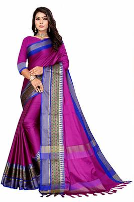 Pink Printed Cotton Silk Saree With Blouse 1