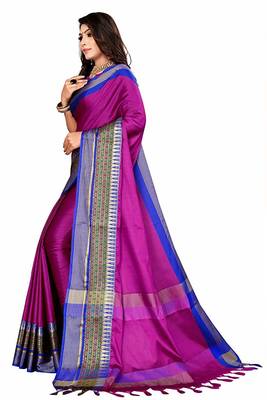 Pink Printed Cotton Silk Saree With Blouse 2