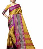 Yellow Printed Cotton Silk Saree With Blouse