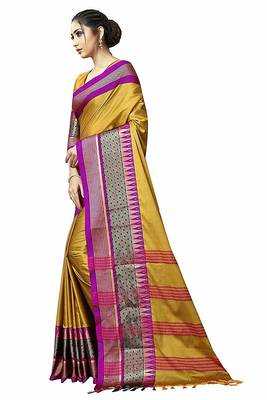 Yellow Printed Cotton Silk Saree With Blouse 2