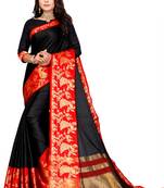 Black Printed Cotton Silk Saree With Blouse