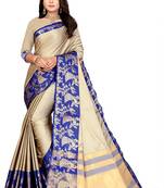 Blue Printed Cotton Silk Saree With Blouse