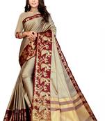 Brown Printed Cotton Silk Saree With Blouse