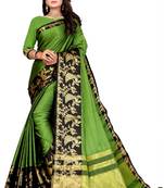Green Printed Cotton Silk Saree With Blouse
