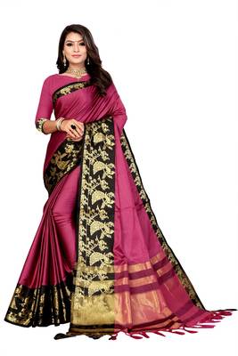 Pink Printed Cotton Silk Saree With Blouse 1