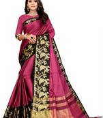Pink Printed Cotton Silk Saree With Blouse