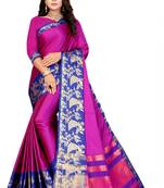 Blue Printed Cotton Silk Saree With Blouse