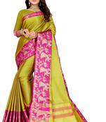Yellow Printed Cotton Silk Saree With Blouse