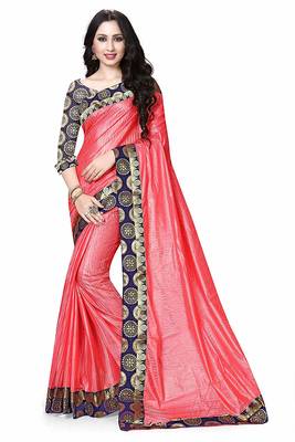 Light Pink Printed Dupion Silk Saree With Blouse 1