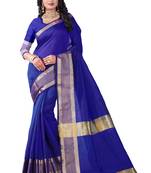 Blue Printed Cotton Silk Saree With Blouse