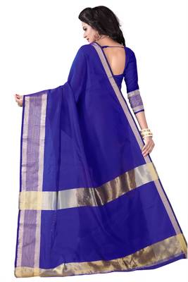 Blue Printed Cotton Silk Saree With Blouse 2