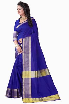 Blue Printed Cotton Silk Saree With Blouse 3