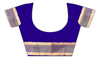 Blue Printed Cotton Silk Saree With Blouse 4
