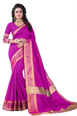Pink Printed Cotton Silk Saree With Blouse 1
