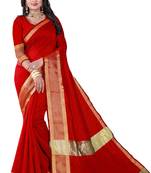 Red Printed Cotton Silk Saree With Blouse