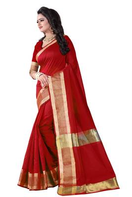 Red Printed Cotton Silk Saree With Blouse 2