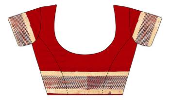 Red Printed Cotton Silk Saree With Blouse 4