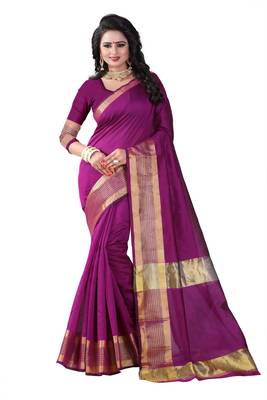 Wine Printed Cotton Silk Saree With Blouse 1