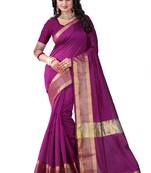Wine Printed Cotton Silk Saree With Blouse