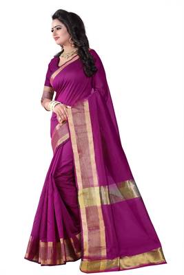 Wine Printed Cotton Silk Saree With Blouse 3