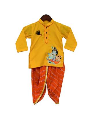 Yellow Kurti with Orange Leheriya Dhoti 2