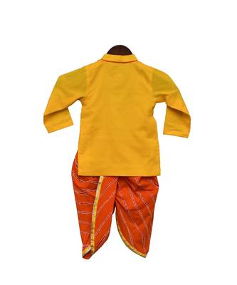 Yellow Kurti with Orange Leheriya Dhoti 3