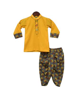 Yellow Kurta with Printed Dhoti 1