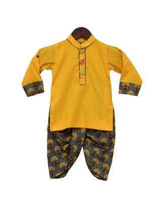 Yellow Kurta with Printed Dhoti 2