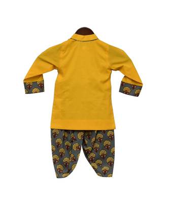 Yellow Kurta with Printed Dhoti 3