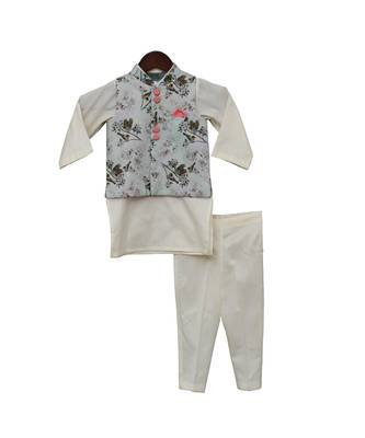 Printed Nehru Jacket with Offwhite Kurta & Pant 1