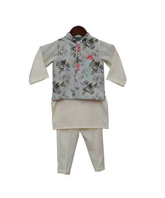Printed Nehru Jacket with Offwhite Kurta & Pant 2