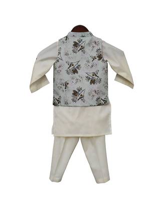 Printed Nehru Jacket with Offwhite Kurta & Pant 3