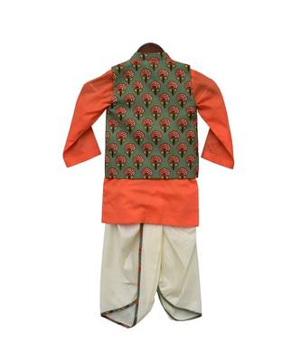 Printed Nehru Jacket with Kurta & Dhoti 3