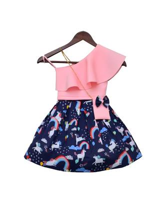 Pink Lycra Top with Printed Skirt 1