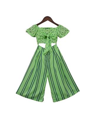 Green Printed Top with Stripe Pants 1