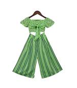 Green Printed Top with Stripe Pants