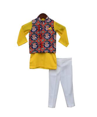 Blue Patola Nehru Jacket with Kurta & Pant 1