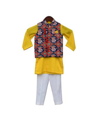 Blue Patola Nehru Jacket with Kurta & Pant 2