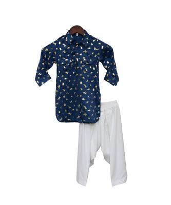 Blue foil printed kurta with salwar 1