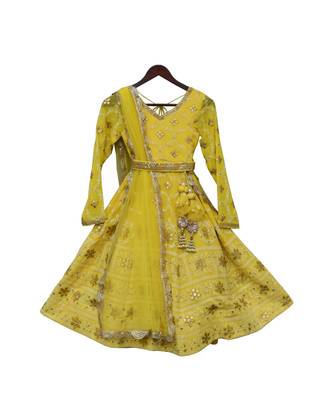 Yellow Lucknowi Anarkali Dress 1