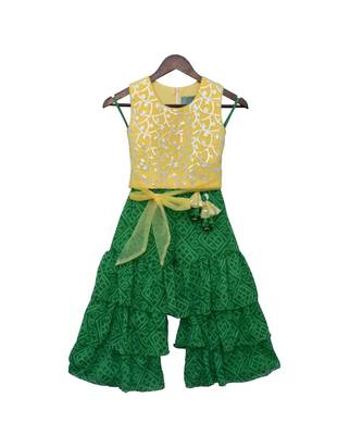 Yellow Embroidery Top with Green Lehriya Sharara 1