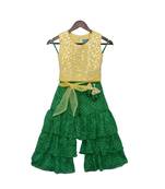 Yellow Embroidery Top with Green Lehriya Sharara