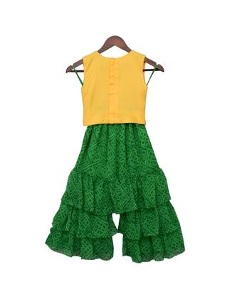 Yellow Embroidery Top with Green Lehriya Sharara 2