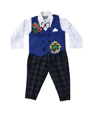 White Shirt with Black Check Pant & Hulk Print Waist Coat 1
