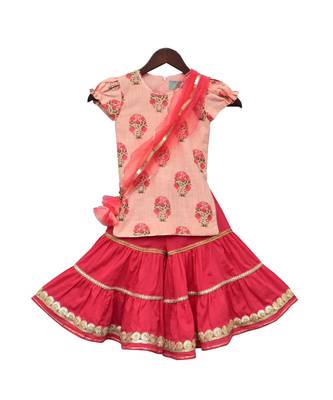 Peach Printed Kurti with Coral Sharara 1